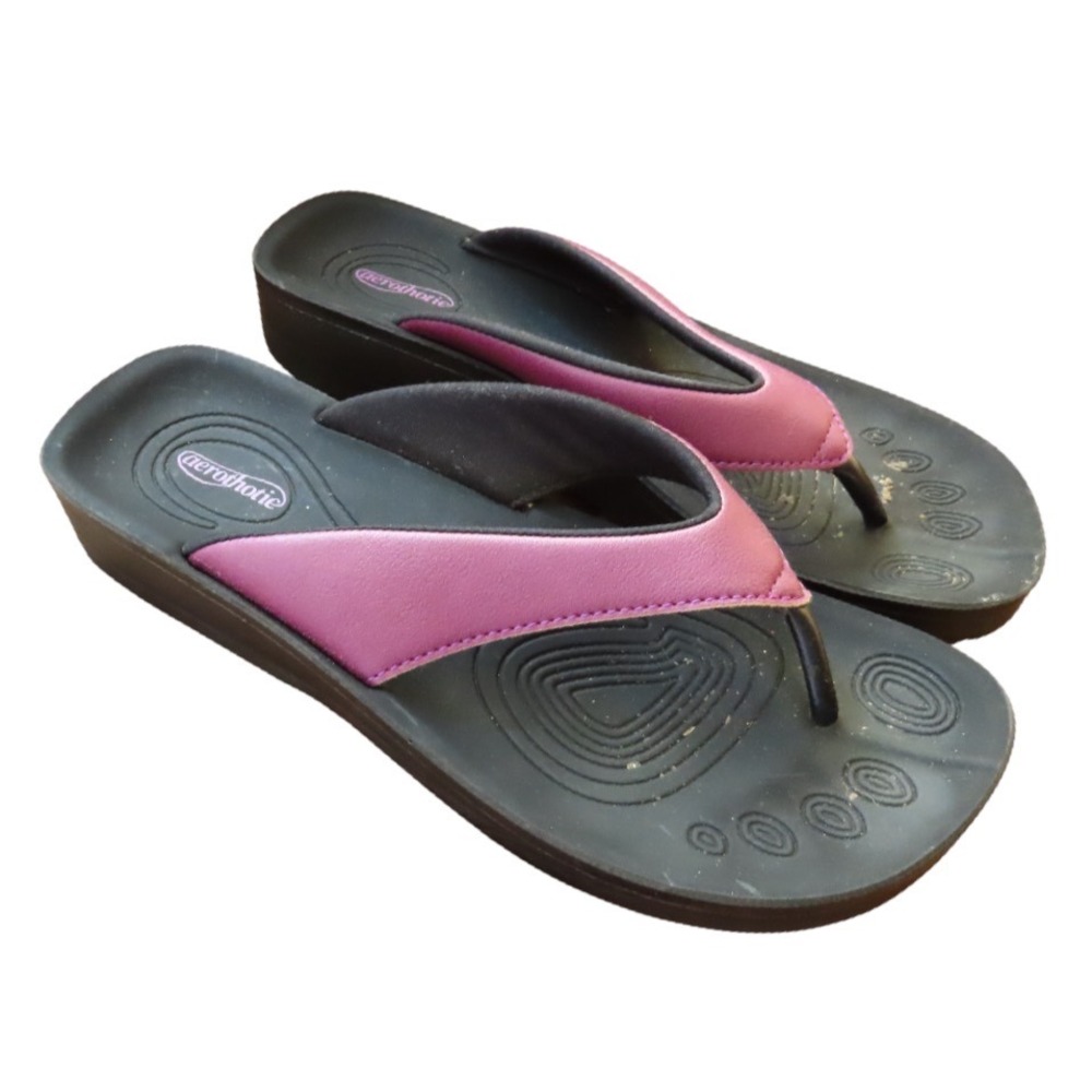 AEROTHOTIC FLUMEN Sandals Shoes Flip-Flops Thongs PURPLE VEGAN LEATHER sz 38/8